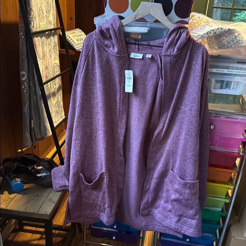 L.L. Bean Lavender Hooded Knit Cardigan